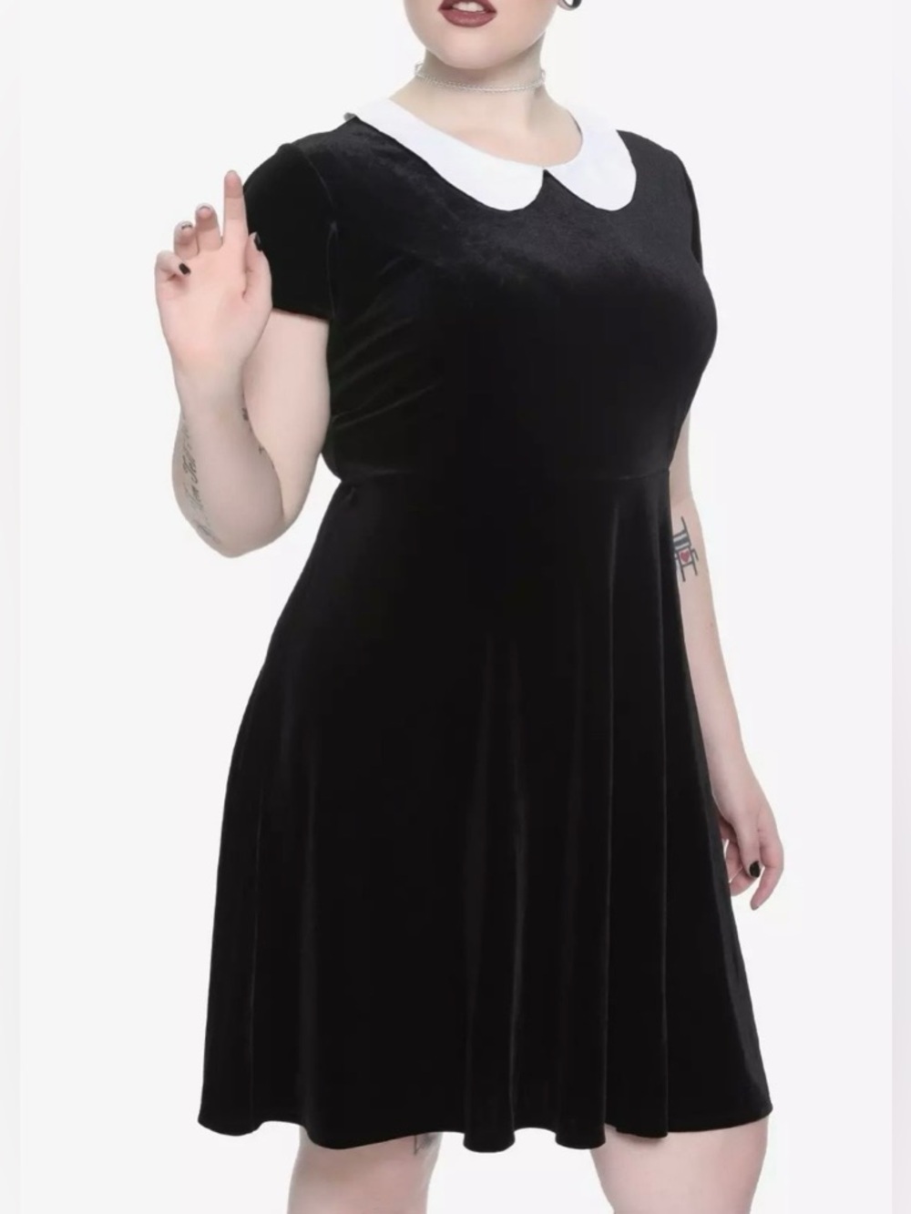 NWT Hot Topic Black Velvet White Collar Wednesday Addams Dress Size XXL